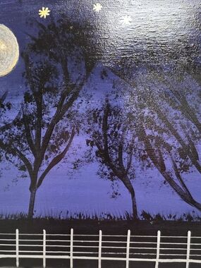 Painting Night Sky Tree Silhouette Canvas Art - Purple & Black